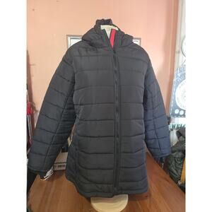 ElleNor Puffer Coat  With Hood Womens Size Extra Large Black Long Very Cozy